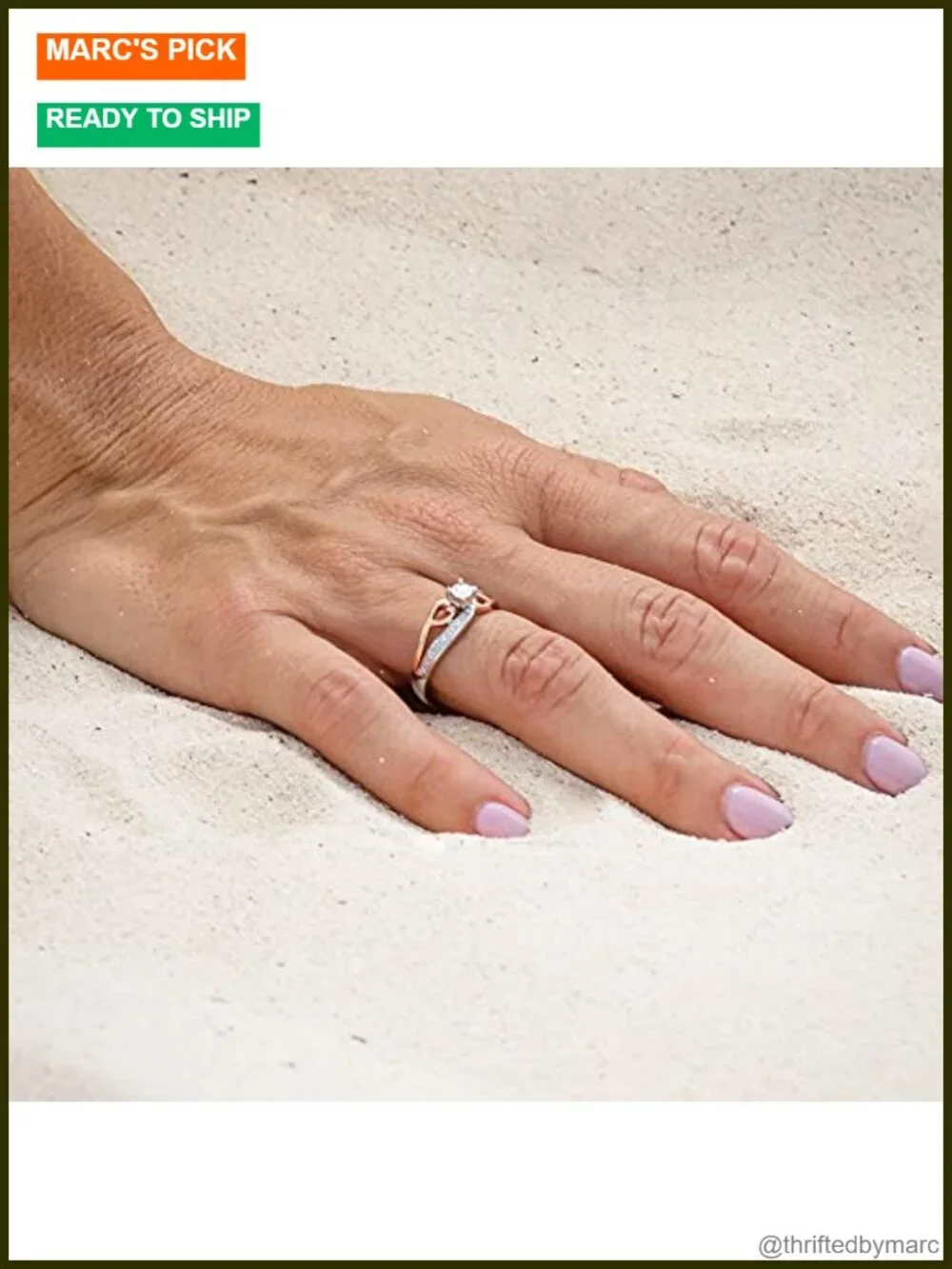 10K Rose Gold & Sterling Silver Diamond Promise Ring 1/10 Carat Halo Heart